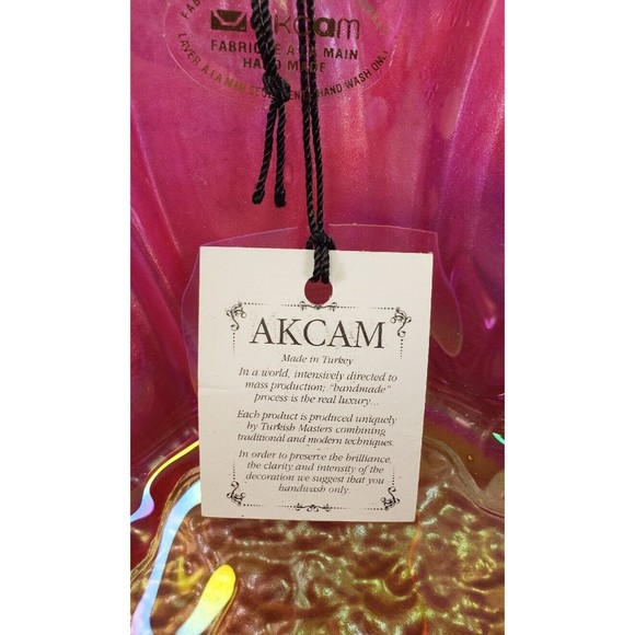 Akcam Turkish Opalescent Fusha Pink Glass Large Floral Lite PINK Bowl 8.5" - Picture 8 of 10